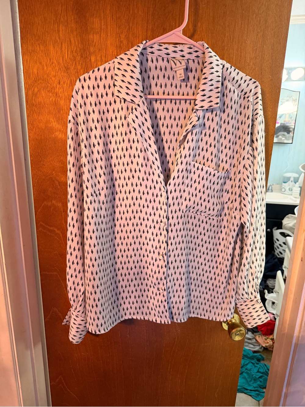 Worthington White Button-Down Shirt with Black Teardrop Print